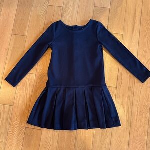 Polo Ralph Lauren Girls Ponte Pleated Long Sleeve Dress Button Back Navy Size 5